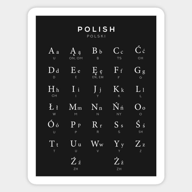 Polish Alphabet Chart, Poland Language Chart, Black Polish Sticker